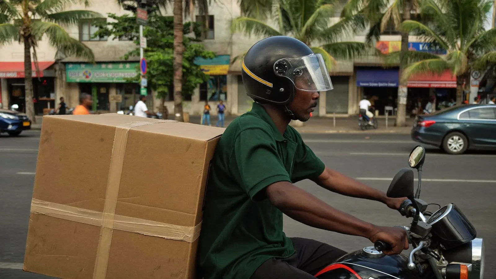 Courier riding through Dar es Salaam